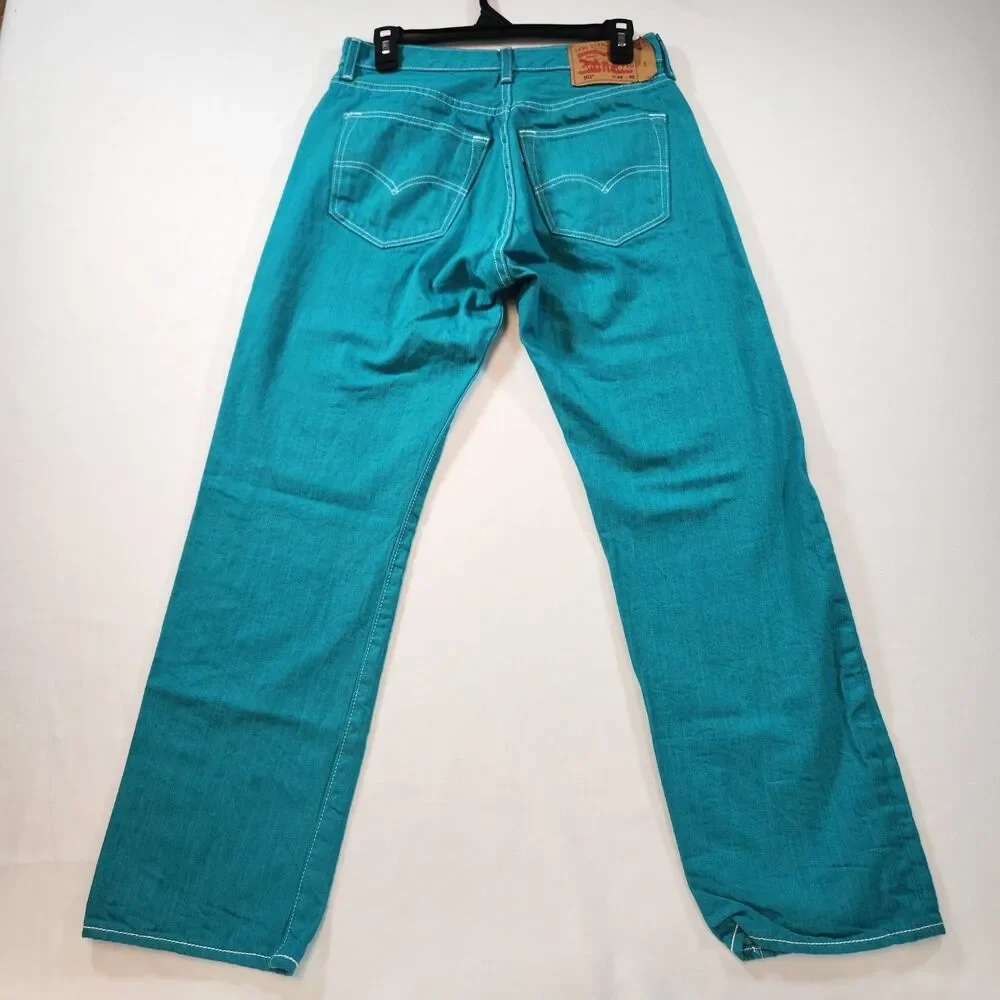 Levi's 501 Mens Jeans Button Fly Straight Leg W32 x L30 Act W29 x L28 Teal Blue - Picture 5 of 16